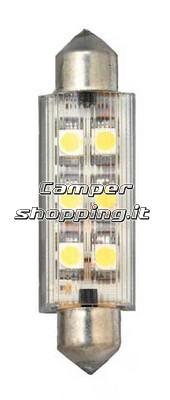 CamperShopping.it Lampadina a siluro con 6 led 12v lunghezza 42 mm con  12 mm A siluro